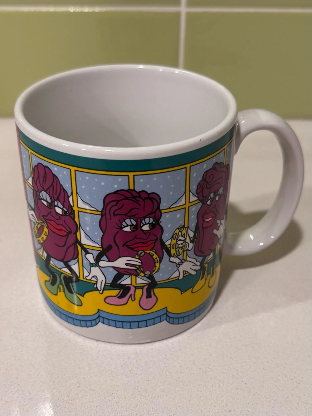 Vintage 1988 California Raisins Winter Skiing Ceramic Mug Applause